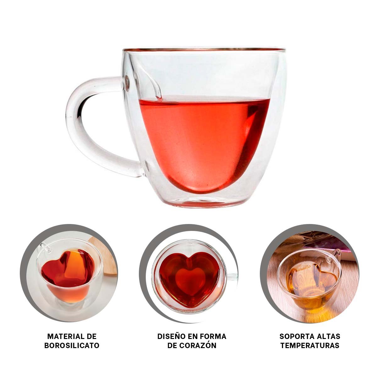 TAZA ESTRUCTURA VIDRIO CON FORMA DE CORAZON CAPACIDAD DE 250ML COLOR TRANSPARENTE YPOST IT - 5