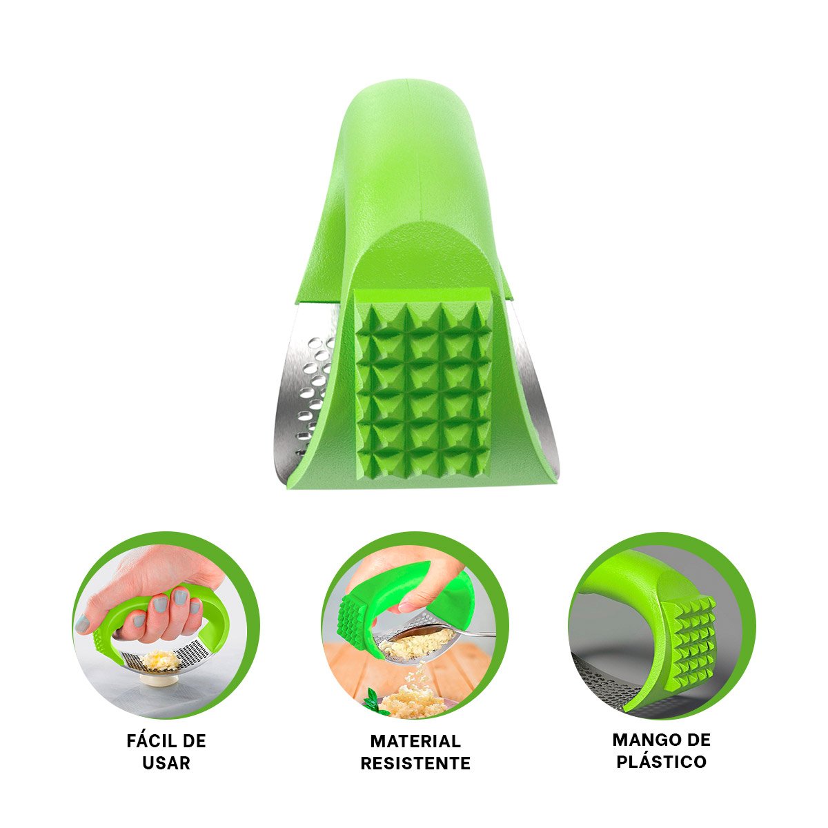 TRITURADOR VERDE LIMON Y PLATEADO CON MANGO DE PLASTICO PARA PREPARAR AJO YPAPEL REGALO - 5
