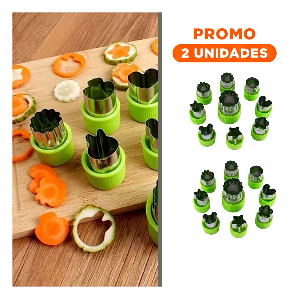 PACK2 CORTES DE FRUTAS Y VERDURAS 9PZS VERDE PERFECTO PARA HOGAR Y COCINA YREGALO STICKER - 1
