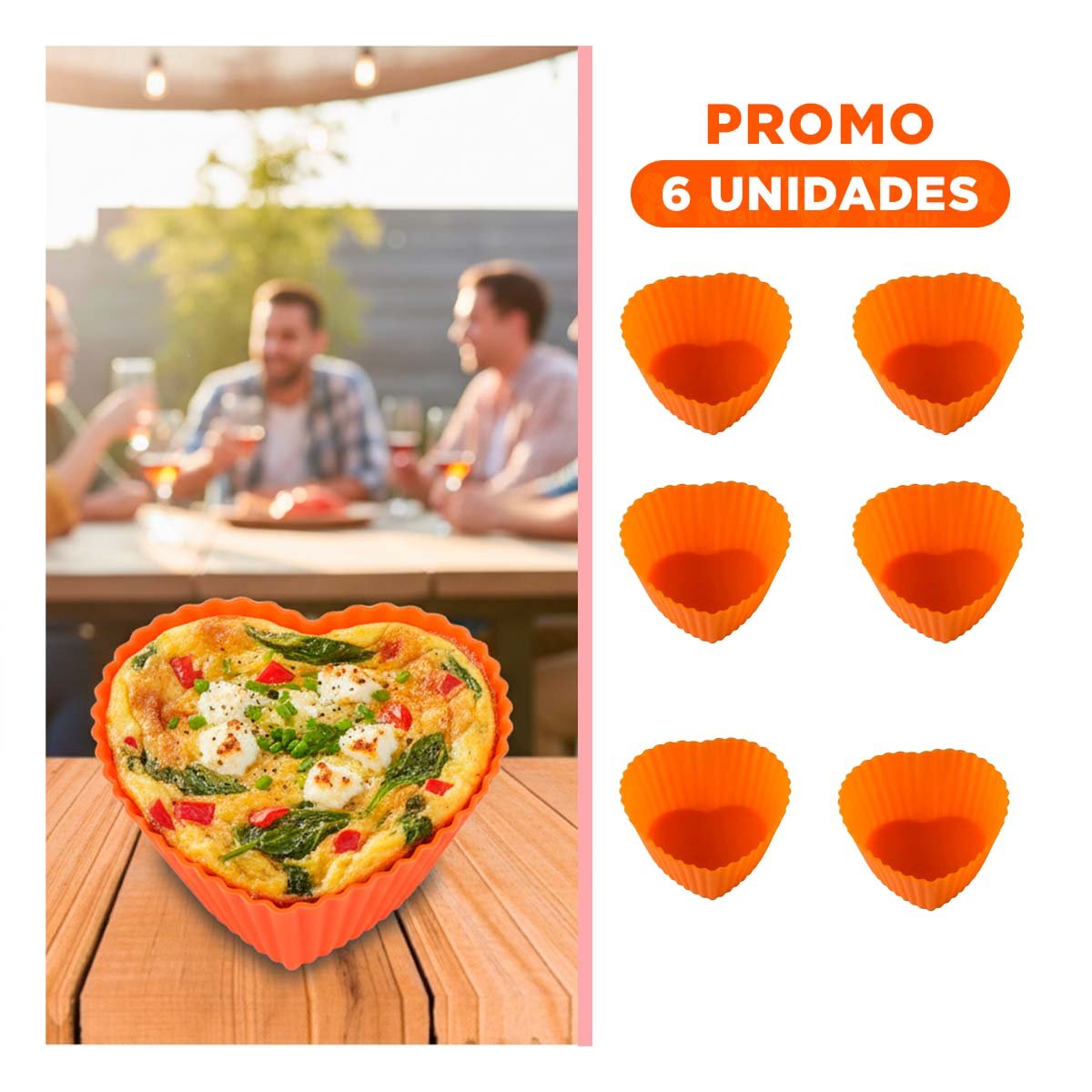 PACK6 SOPORTE DE CAUCHO CORAZON NARANJA 7X3,2CM PARA POSTRES Y DULCES YREGALO STICKER - 1