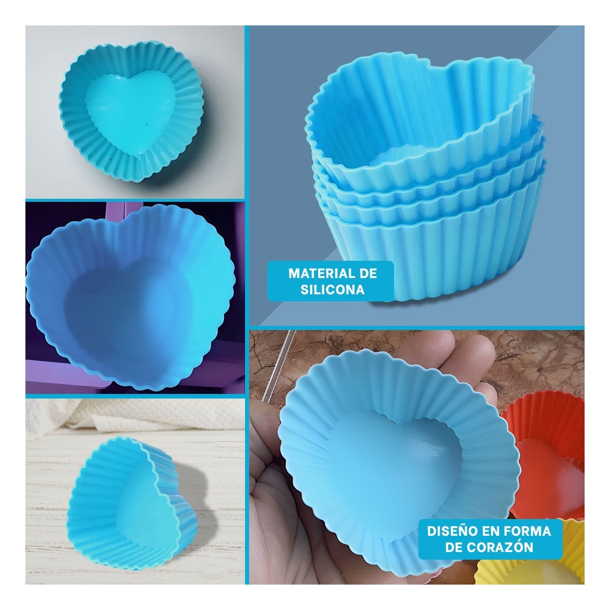 FORMA DE SILICONA CORAZON 7X32CM CELESTE PARA REPOSTERIA FACIL Y RAPIDA - 2
