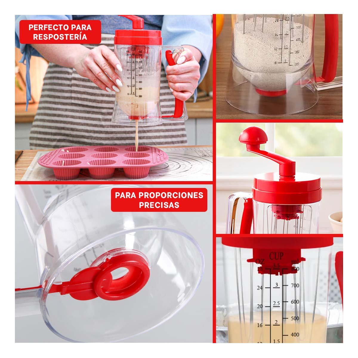 PACK6 APLICADOR PORTATIL DE MASA ROJO PARA PREPARACION DE POSTRES Y PAN YPAPEL REGALO - 3