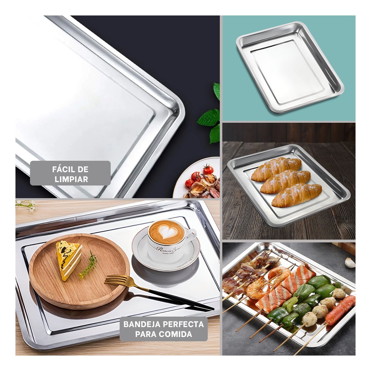 BANDEJA GRANDE DE ACERO INOXIDABLE RECTANGULAR PARA SERVIR EN CASA Y FIESTAS YPAPEL REGALO - 3