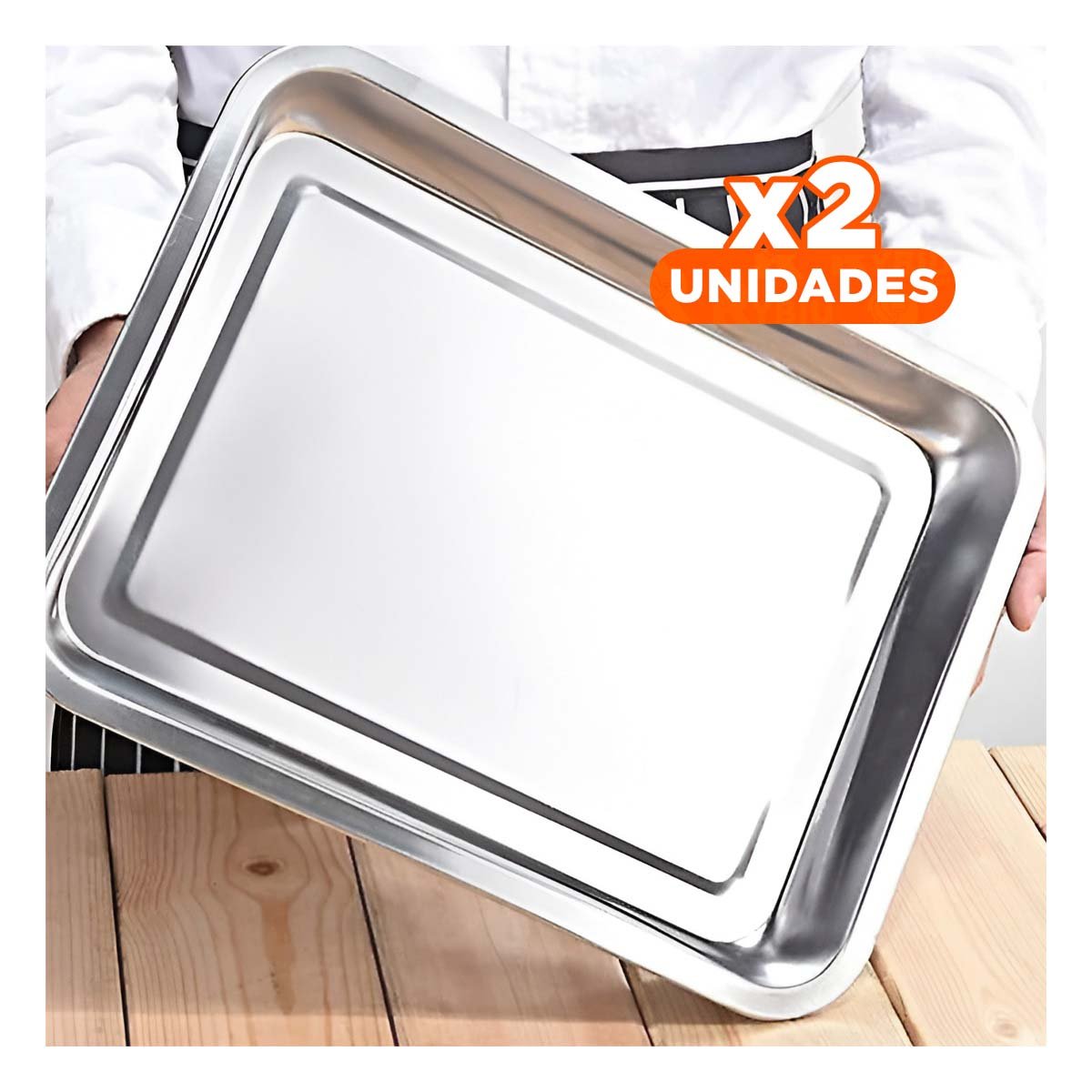 PACK2 BANDEJA DE ACERO INOXIDABLE PARA COCINA HOGAR Y PREPARACION PLATEADO 60X40X2CM - 1