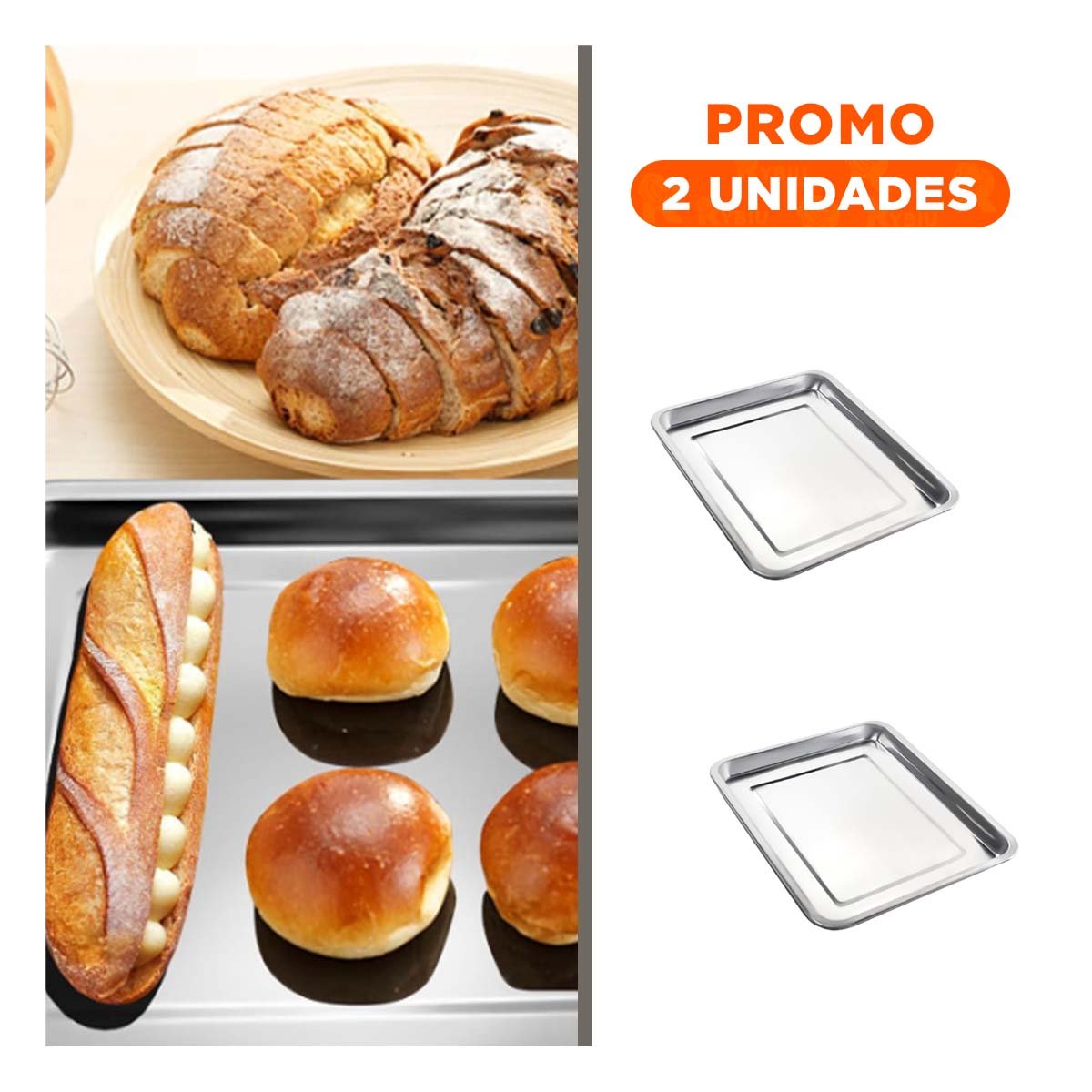 PACK2 BANDEJA DE ACERO BRILLANTE RECTANGULAR PARA SERVIR APERITIVOS EN CASA YREGALO STICKER - 1