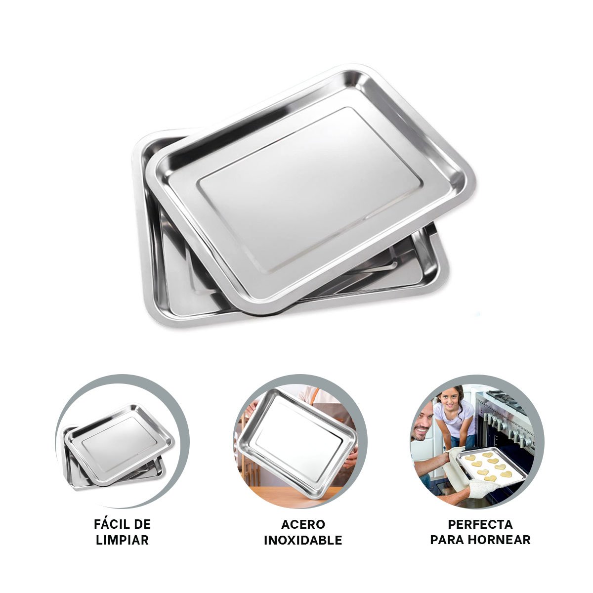 CHAROLA RECTANGULAR DE ACERO PLATEADA PARA USO EN COCINA Y CASA MODERNA YPAPEL REGALO - 5