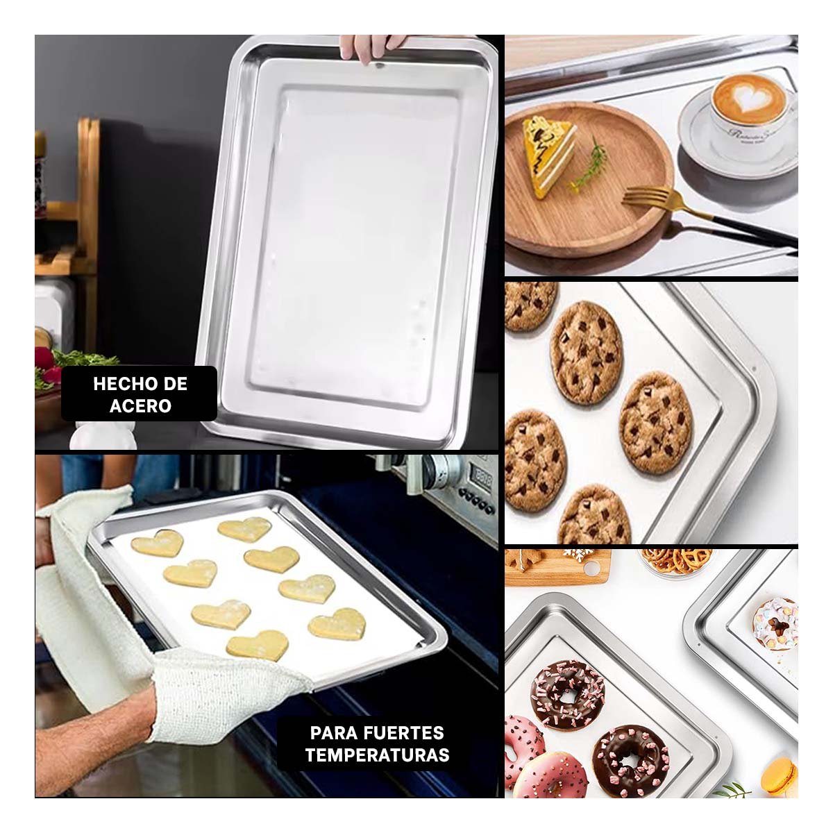 CHAROLA RECTANGULAR DE ACERO PARA COCINA HOGAR Y SERVICIO PLATEADO 60X40X2CM YLIGAS REGALO - 1
