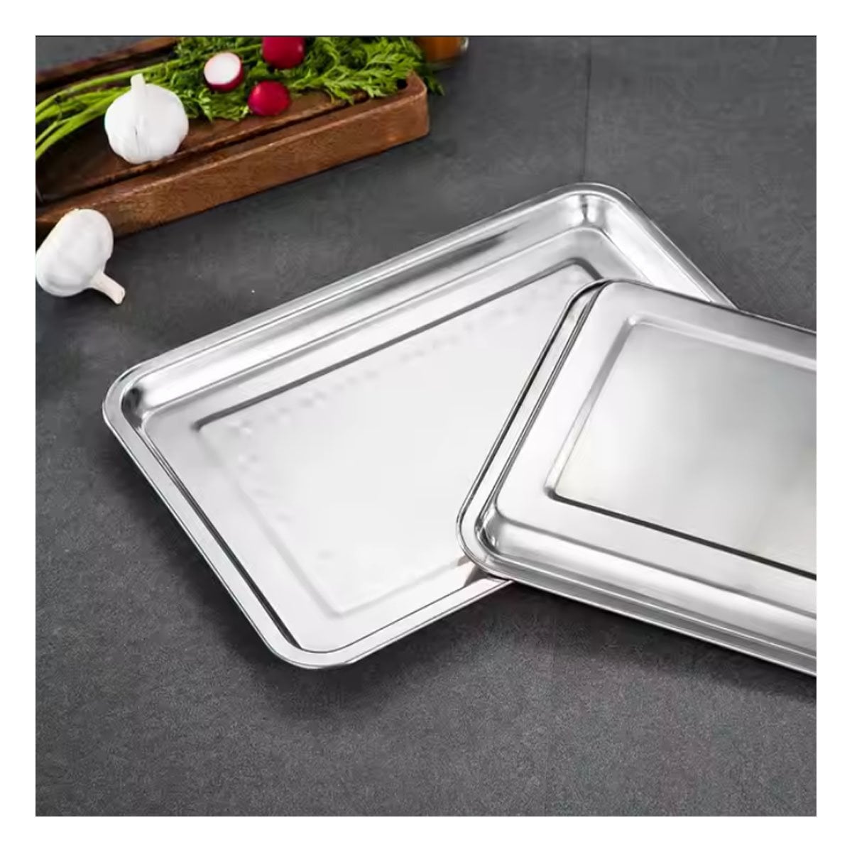 PACK2 BANDEJA DE ACERO INOXIDABLE RECTANGULAR PARA SERVIR Y ORGANIZAR EN CASA - 5