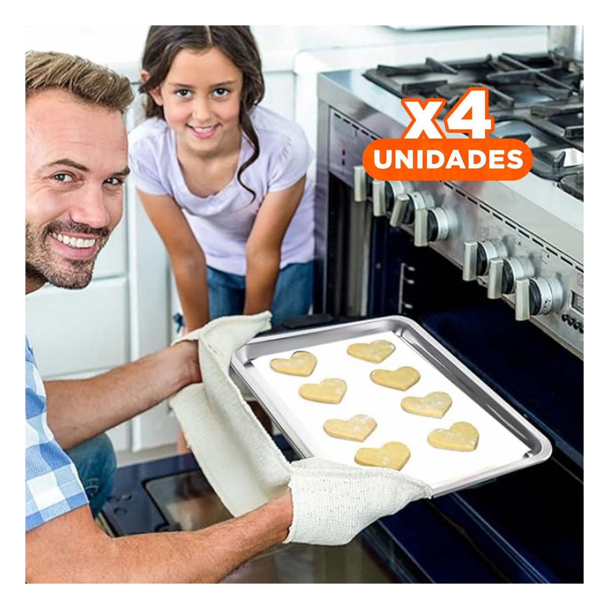 PACK4 BANDEJA DE ACERO DURADERO RECTANGULAR PARA USO EN COCINA Y REUNIONES YPAPEL REGALO - 1