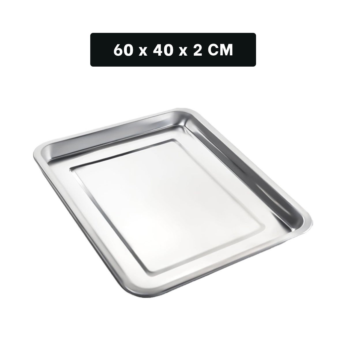 PLATO RECTANGULAR DE ACERO PARA COCINA HOGAR Y SERVICIO PLATEADO 60X40X2CM YPAPEL REGALO - 4