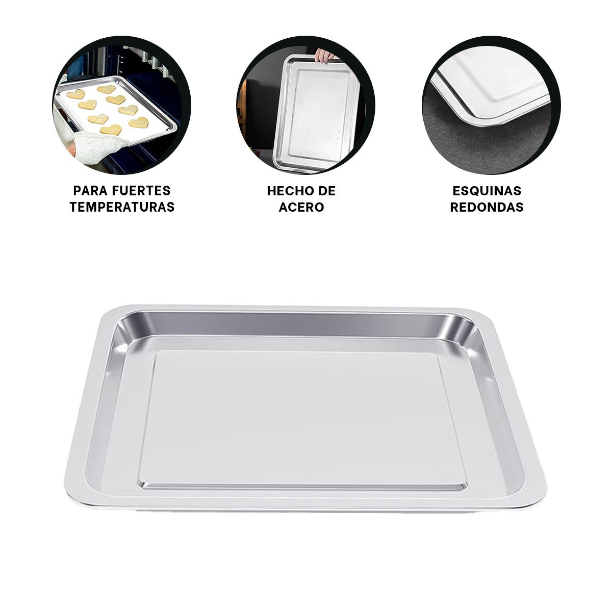 PLATO RECTANGULAR DE ACERO PARA COCINA HOGAR Y SERVICIO PLATEADO 60X40X2CM YPAPEL REGALO - 5