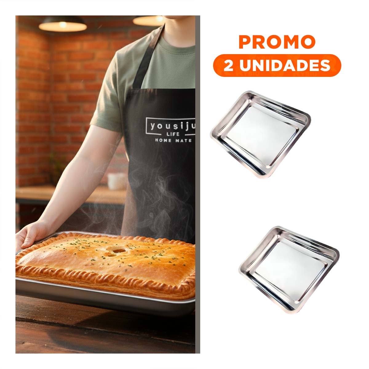 PACK2 FUENTE RECTANGULAR DE ACERO PLATEADO PARA PRESENTACION DE COMIDAS YREGALO STICKER - 1