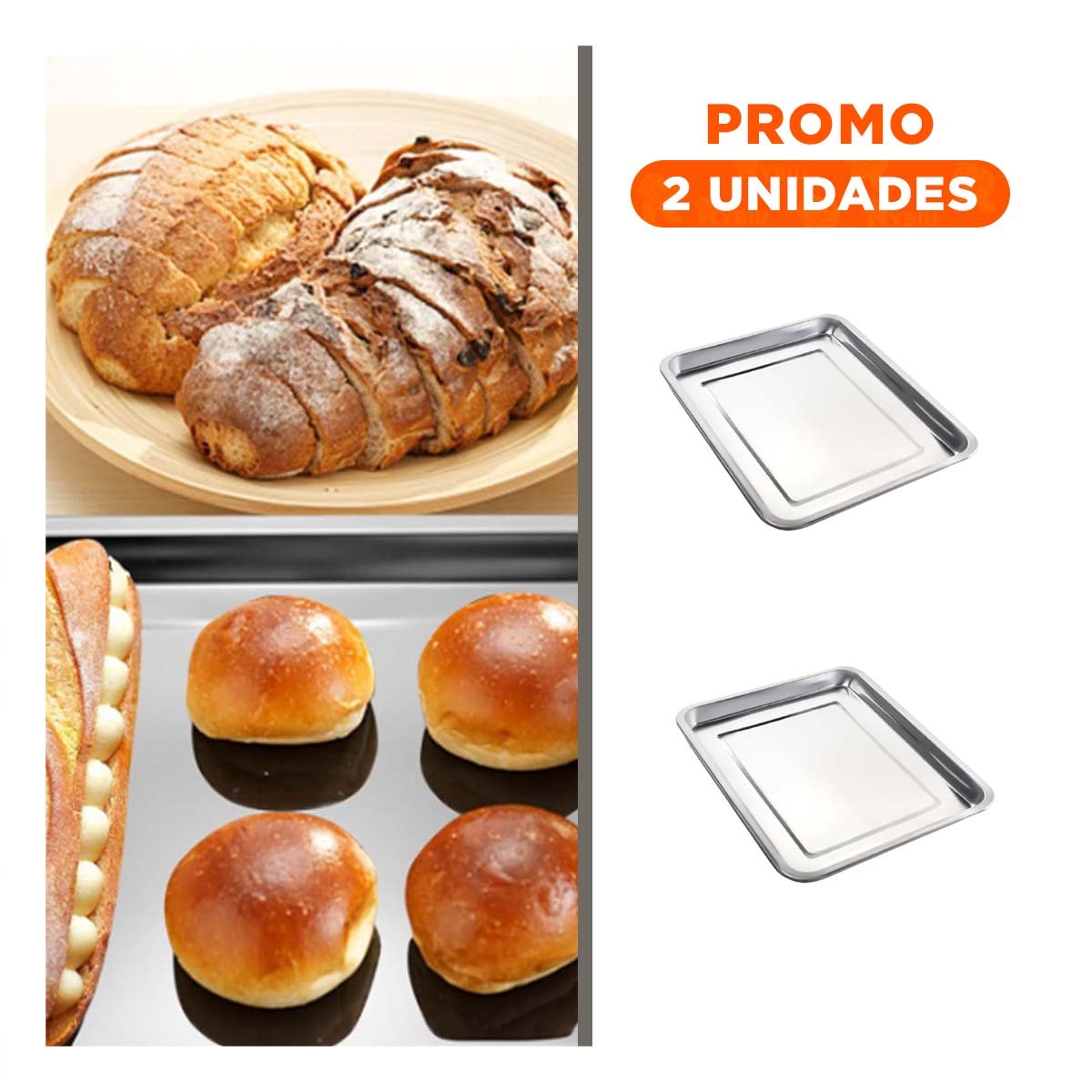 PACK2 FUENTE PREMIUM RECTANGULAR DE ACERO PARA HOGAR COCINA PLATEADA YREGALO STICKER - 1