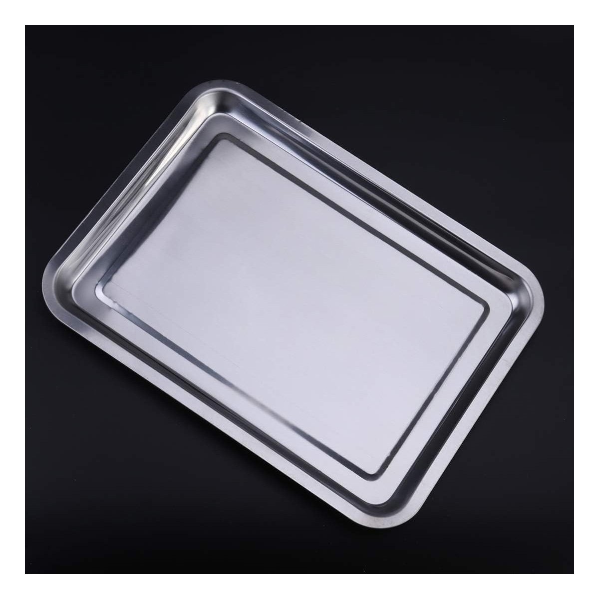 BANDEJA METALICA RECTANGULAR DE ACERO PLATEADO PARA COCINA Y HOGAR ELEGANTE - 3
