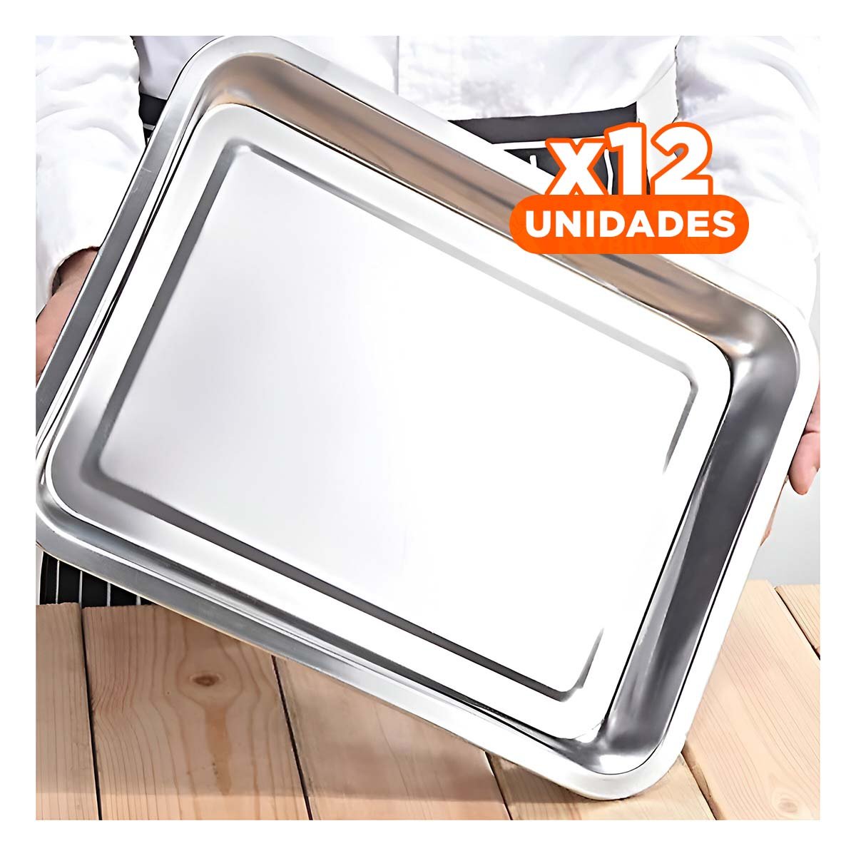 PACK12 BANDEJA ELEGANTE RECTANGULAR DE ACERO PLATEADO PARA PRESENTACION YPAPEL REGALO - 1