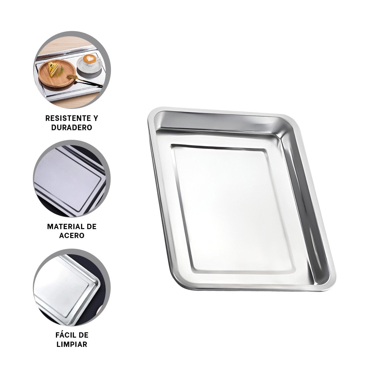 BANDEJA MULTIFUNCIONAL RECTANGULAR DE ACERO PLATEADO PARA HOGAR Y COCINA YPOST IT - 5