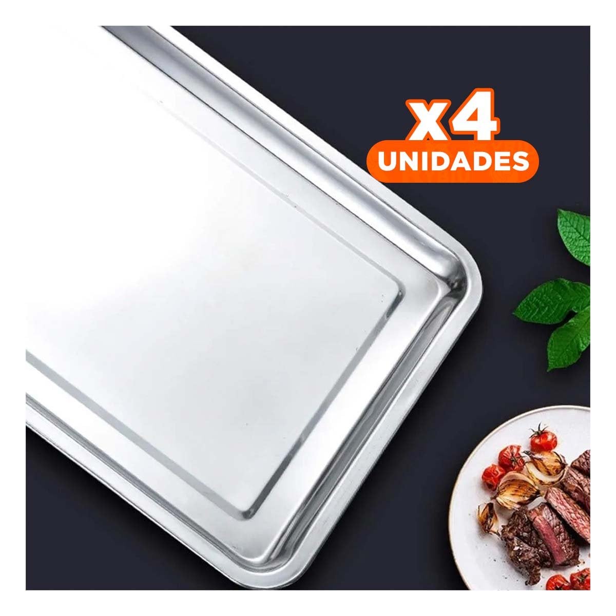 PACK4 PLATO RESISTENTE DE ACERO PARA COCINA HOGAR Y DECORACION PLATEADA YREGALO STICKER - 1