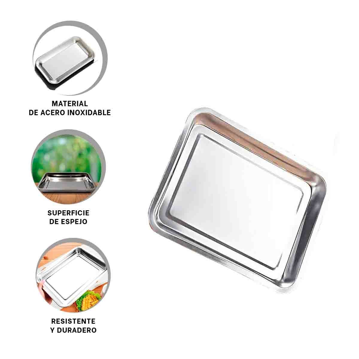 TABLERO RECTANGULAR DE ACERO PLATEADO PARA SERVIR COMIDAS EN CASA Y EVENTOS YPAPEL REGALO - 5