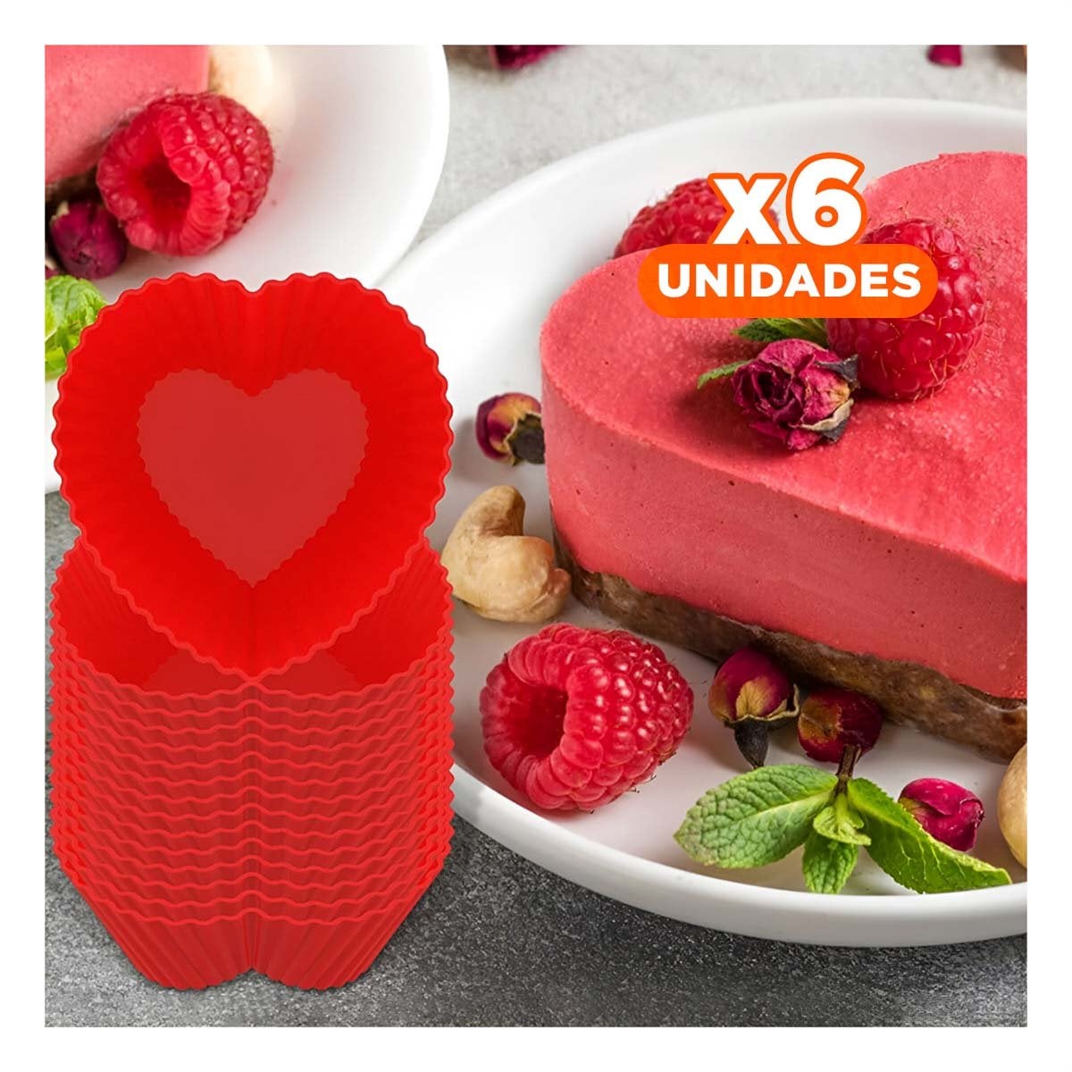 PACK6 CAVIDAD CORAZON DE SILICONA FLEXIBLE PARA PASTELES Y DECORACION CASA YPAPEL REGALO - 1