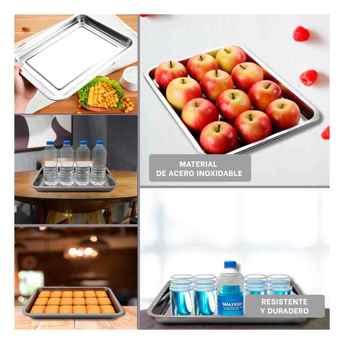 PACK4 TABLERO DE ACERO RECTANGULAR PLATEADO PARA COCINA HOGAR Y EVENTOS YREGALO STICKER - 2