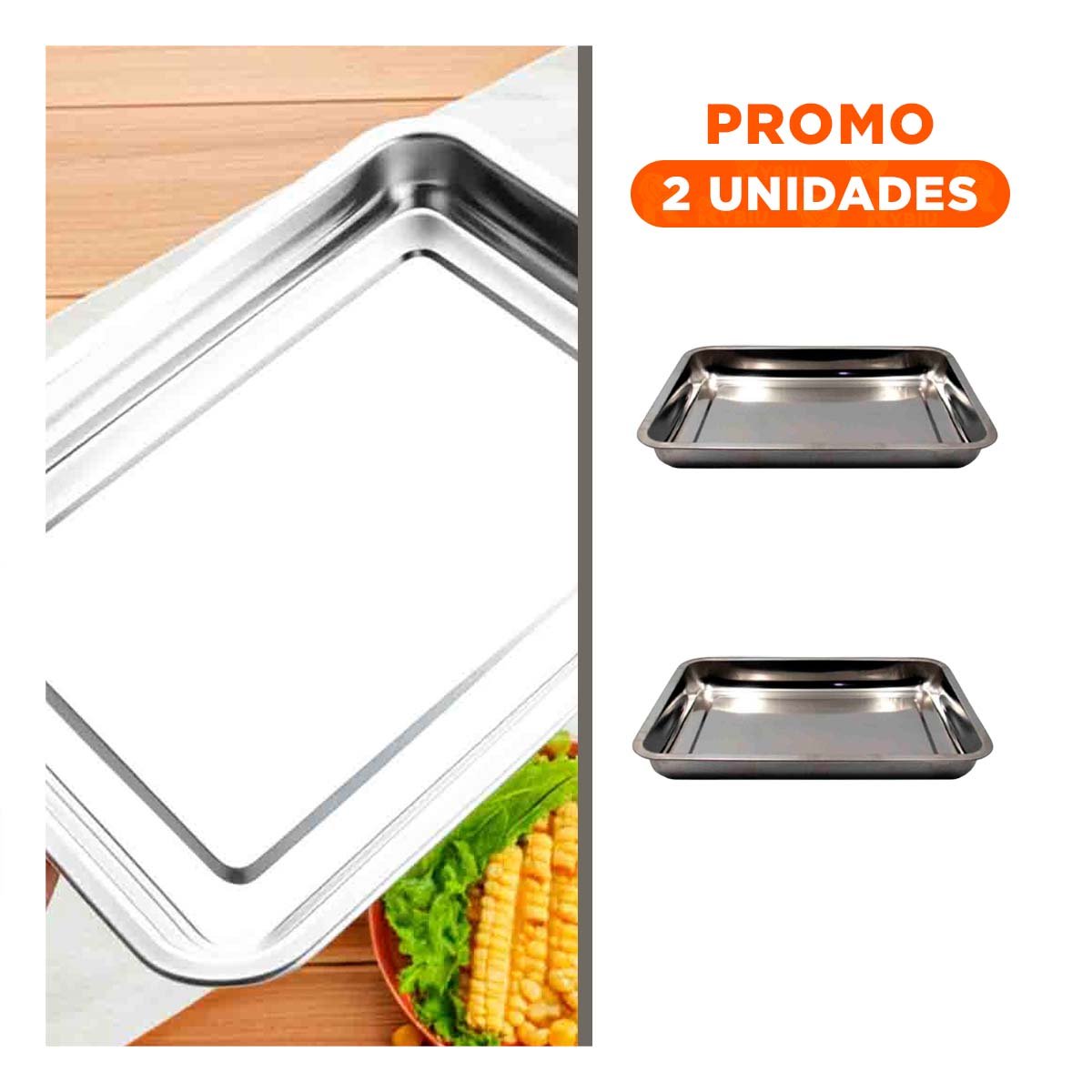 PACK2 FUENTE RECTANGULAR DE ACERO PLATEADA PARA PRESENTAR COMIDAS Y POSTRES YREGALO STICKER - 1