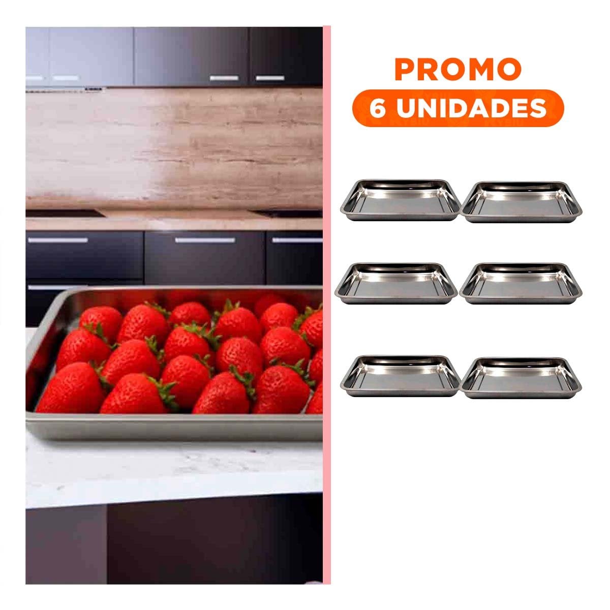 PACK6 PLATO DE ACERO RECTANGULAR PLATEADO PARA SERVIR EN CASA Y CELEBRACIONES YREGALO STICKER - 1