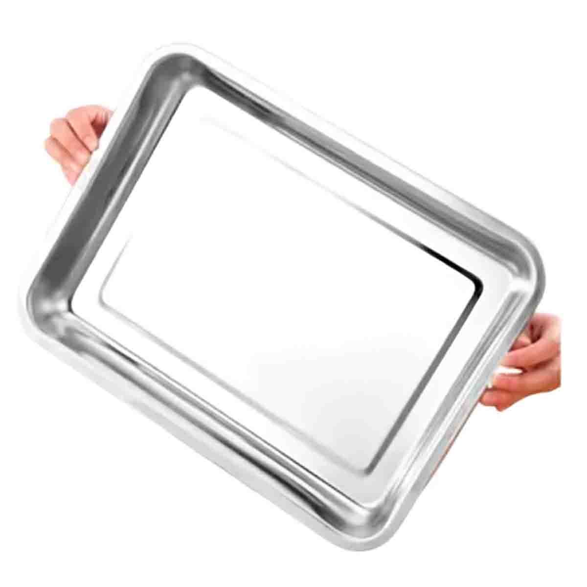 PACK6 PLATO DE ACERO RECTANGULAR PLATEADO PARA SERVIR EN CASA Y CELEBRACIONES YREGALO STICKER - 2