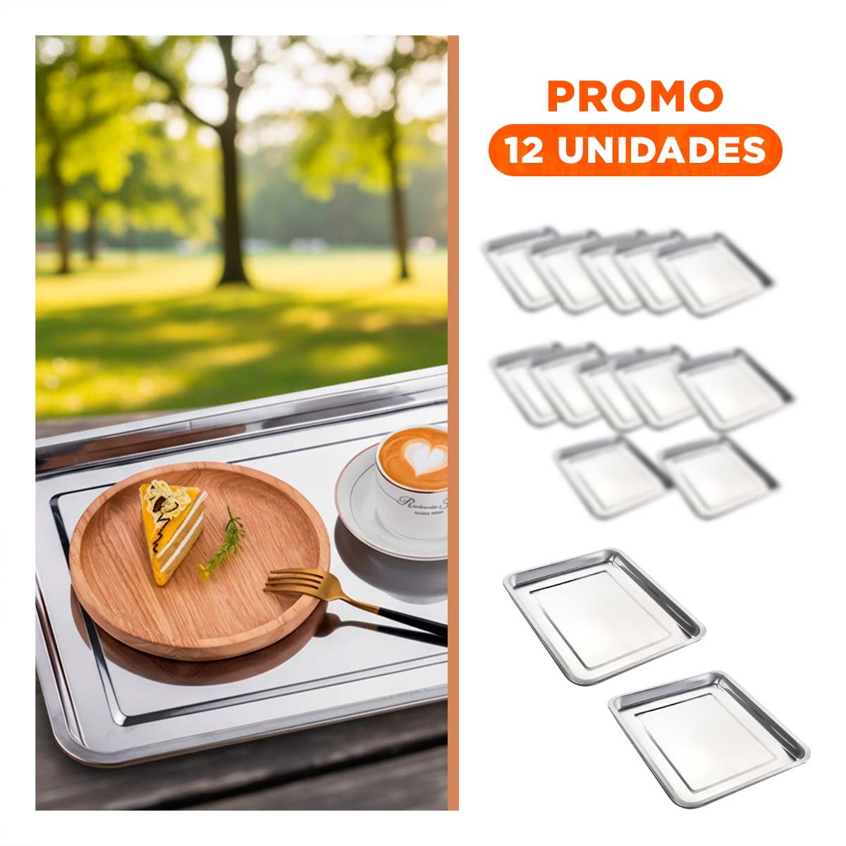 PACK12 CHAROLA DE ACERO DURADERO RECTANGULAR PARA USO EN COCINA Y REUNIONES - 1