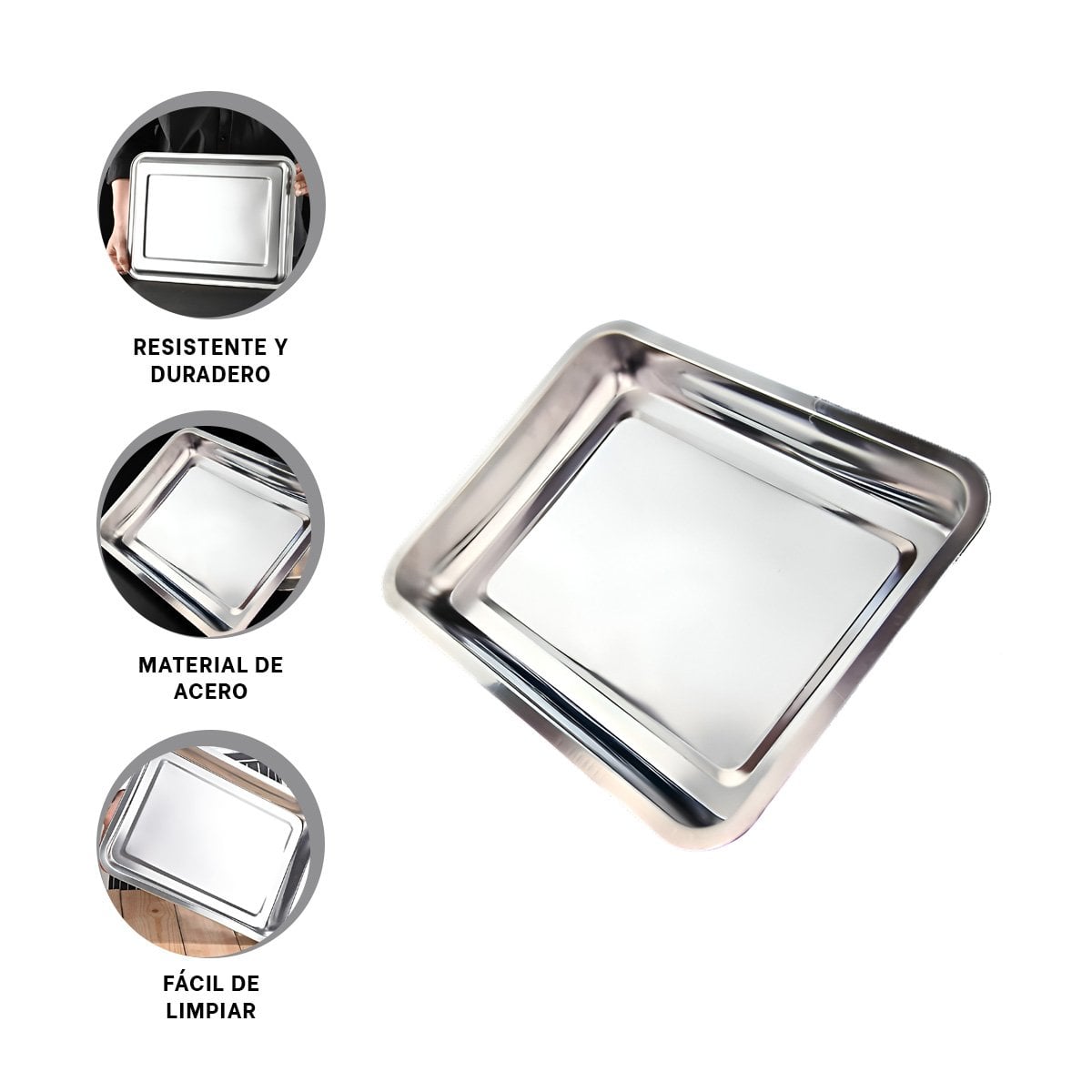 BANDEJA MULTIUSO RECTANGULAR EN ACERO PARA COCINA Y HOGAR PLATEADO 50X35X2CM YPOST IT - 5