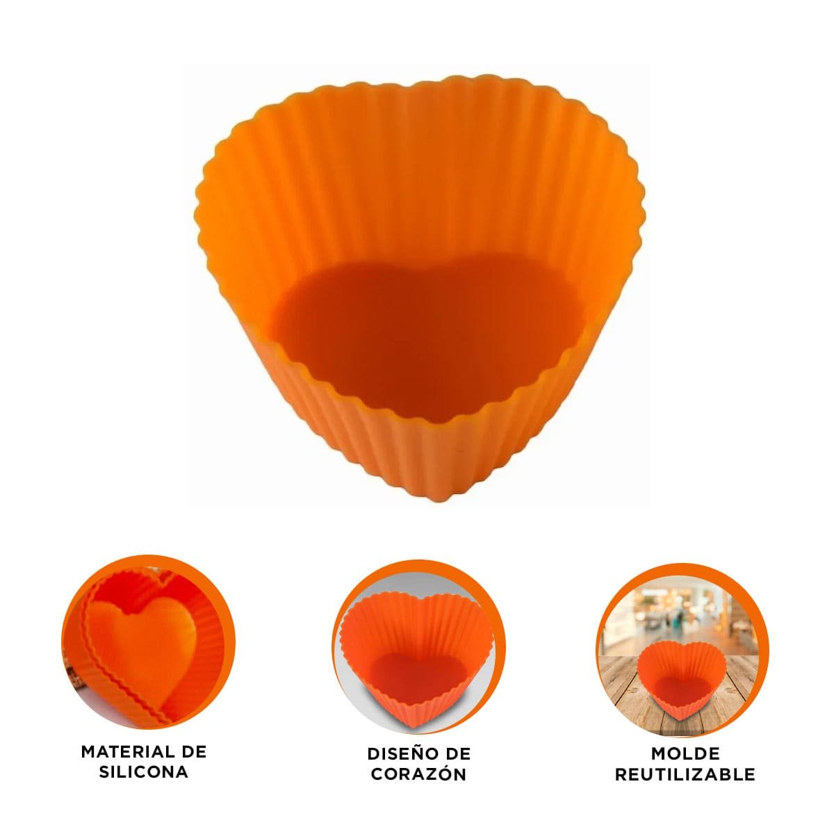 CONTENEDOR DE SILICONA CORAZON NARANJA 7X3,2CM RESISTENTE PARA USO DIARIO YPOST IT - 5