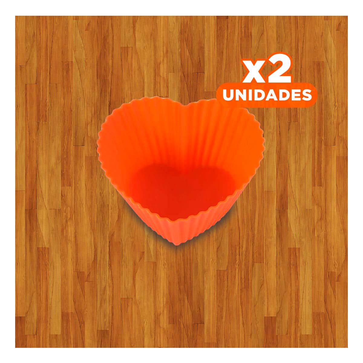 PACK2 CHAROLA FLEXIBLE CORAZON NARANJA 7X3,2CM PARA HORNEAR CUPCAKES YPAPEL REGALO - 1