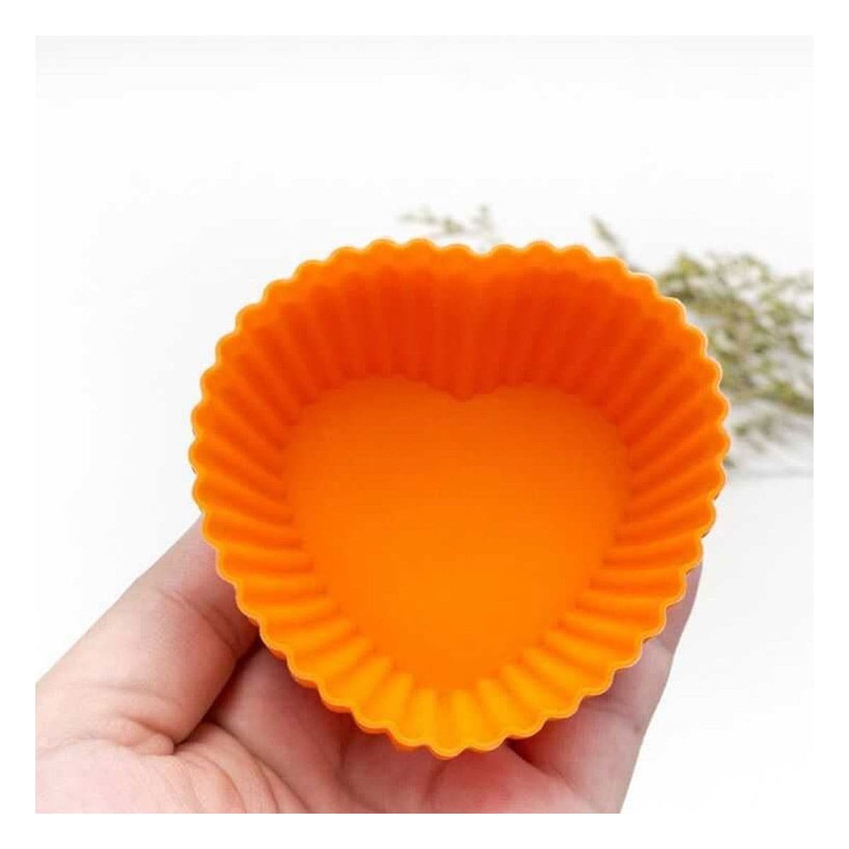 PACK2 CHAROLA FLEXIBLE CORAZON NARANJA 7X3,2CM PARA HORNEAR CUPCAKES YPAPEL REGALO - 2