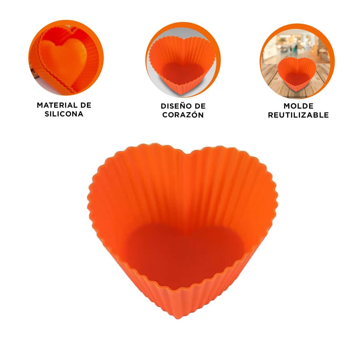 BANDEJA DE SILICONA CORAZON NARANJA 7X3,2CM PARA HORNEAR POSTRES Y DECORACION YPAPEL REGALO - 5