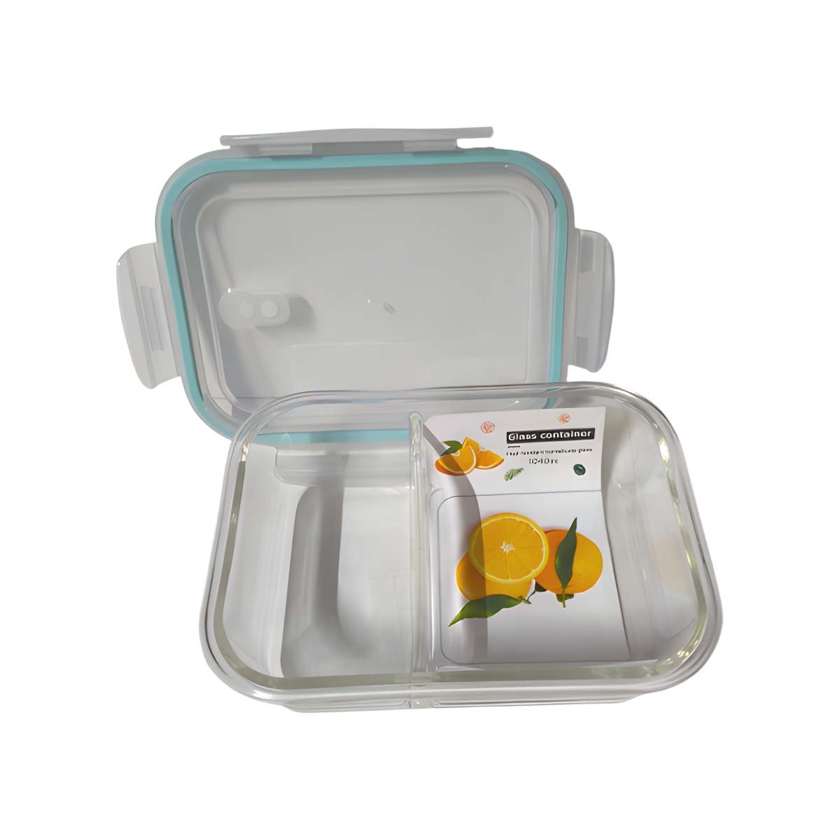 PACK6 FIAMBRERA DE VIDRIO 2 DIVISIONES 1040ML TAPA LINEA CELESTE YREGALO STICKER - 2