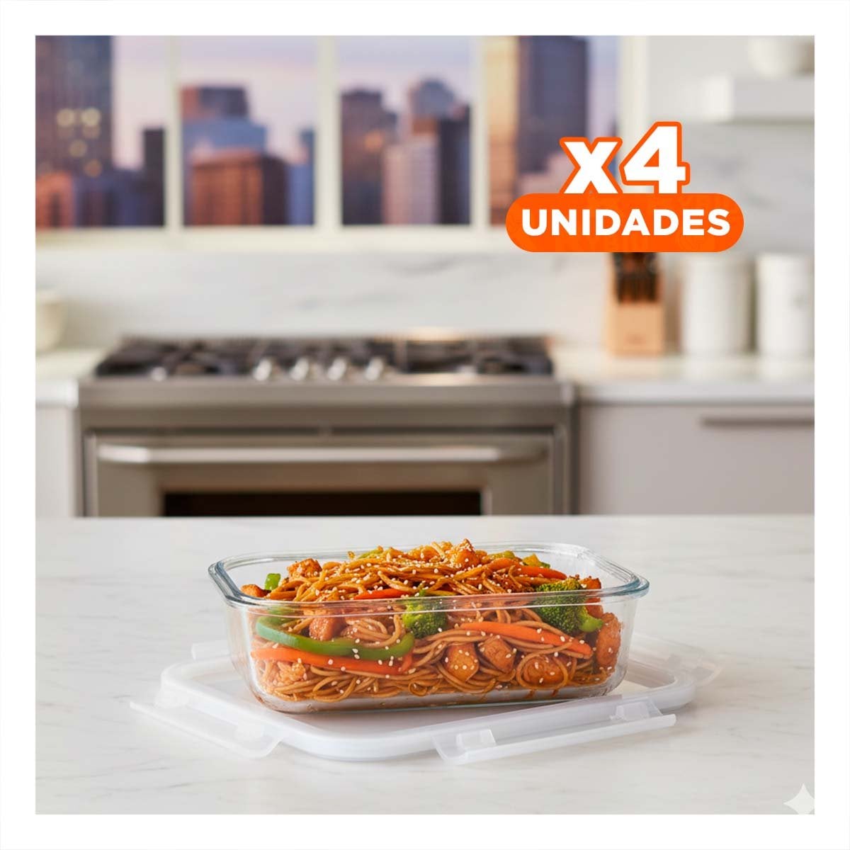 PACK4 TARRO DE VIDRIO CON TAPA 1040ML TRANSPARENTE PARA COCINA Y HOGAR YREGALO STICKER - 1