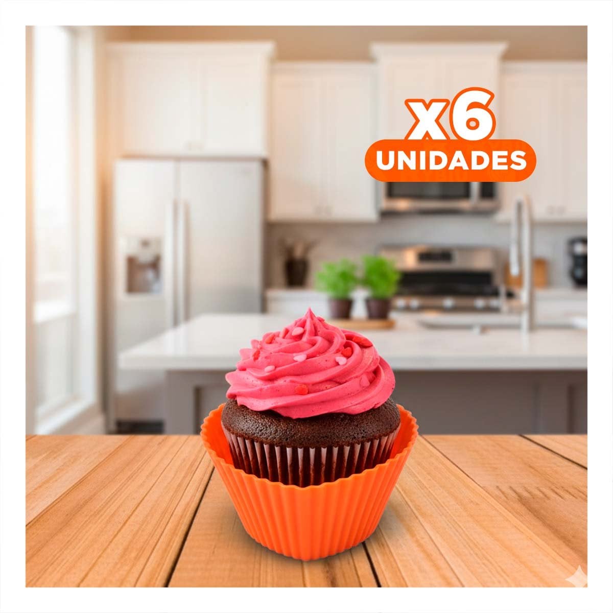 PACK6 BANDEJILLA DE CAUCHO CORAZON NARANJA 7X3,2CM PARA CUPCAKES Y GELATINAS - 1