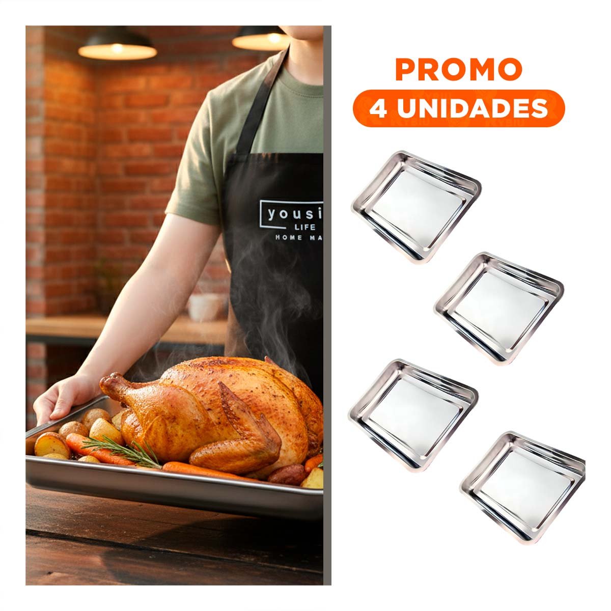 PACK4 SOPORTE RECTANGULAR DE ACERO PLATEADO PARA ORGANIZAR Y SERVIR ALIMENTOS - 1