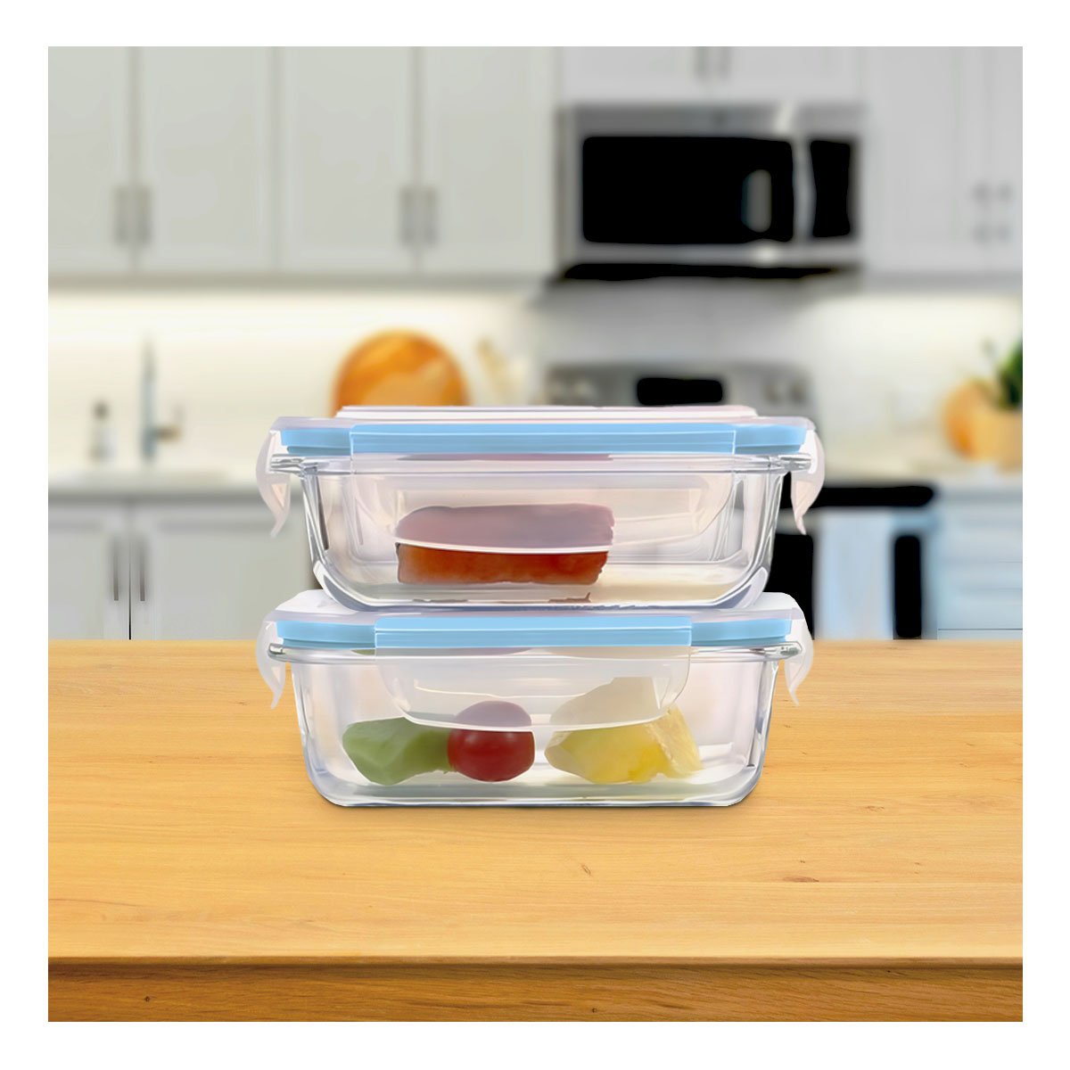 PACK4 CONTENEDOR TRANSPARENTE 1040ML CON TAPA DE VIDRIO LINEA CELESTE - 3