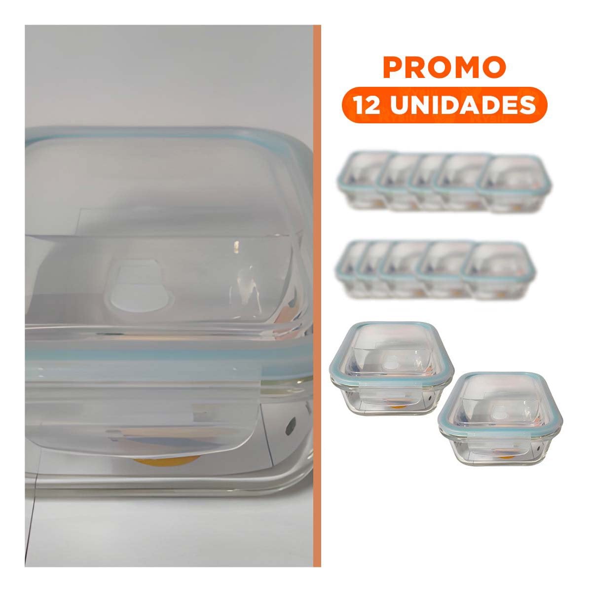 PACK12 CAJA DE VIDRIO 2 DIVISIONES 1040ML TAPA LINEA CELESTE - 1