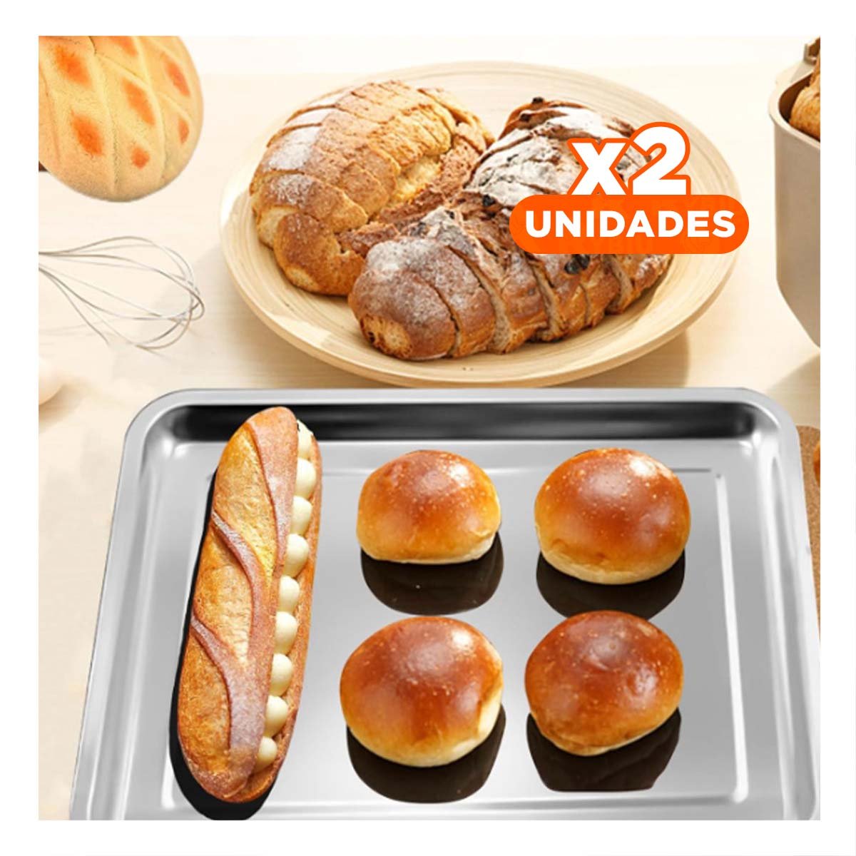 PACK2 CHAROLA GRANDE DE ACERO PARA COCINA HOGAR Y DECORACION PLATEADA YPAPEL REGALO - 1