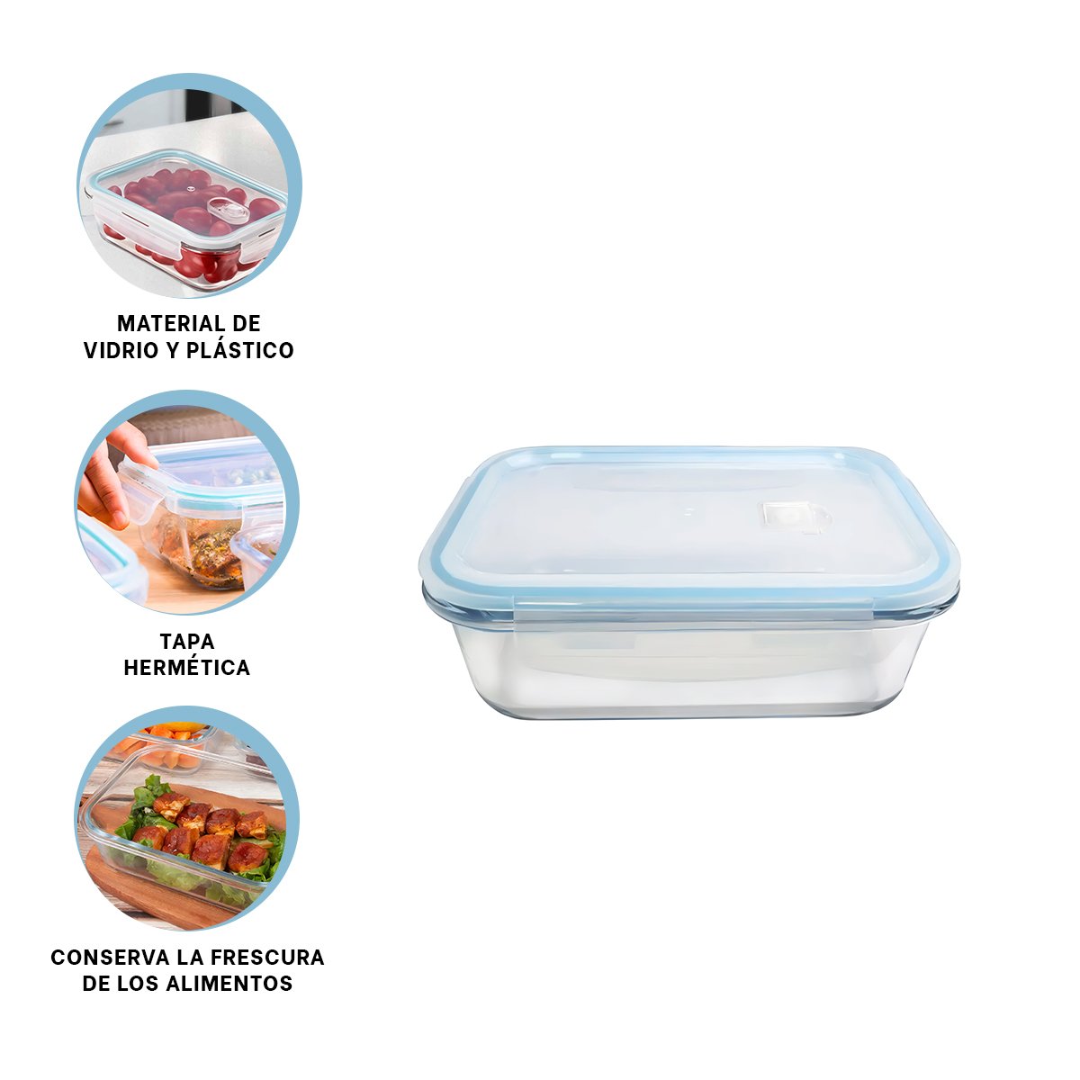 FRASCO DE VIDRIO CON TAPA 1040ML TRANSPARENTE LINEA CELESTE PARA ALMACENAR COMIDA YPOST IT - 5