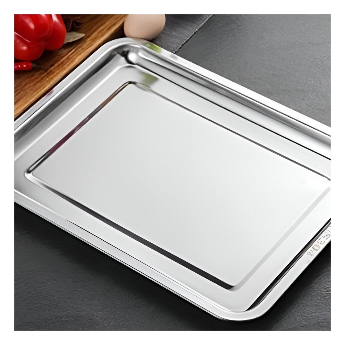 PACK2 PLATO MULTIUSO RECTANGULAR EN ACERO PARA MESA Y HOGAR PLATEADO 50X35X2CM YREGALO STICKER - 3