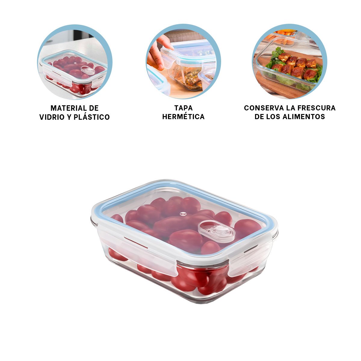 RECIPIENTE DE VIDRIO CON TAPA 1040ML TRANSPARENTE LINEA CELESTE PARA ORGANIZAR YPAPEL REGALO - 5