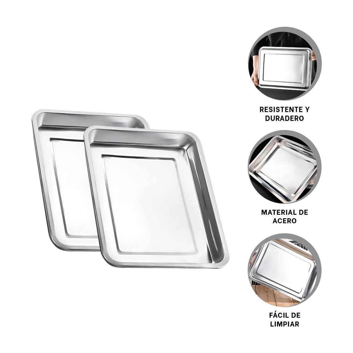 BANDEJA DE SERVICIO RECTANGULAR EN ACERO PARA MESA Y HOGAR PLATEADO 50X35X2CM YPAPEL REGALO - 5