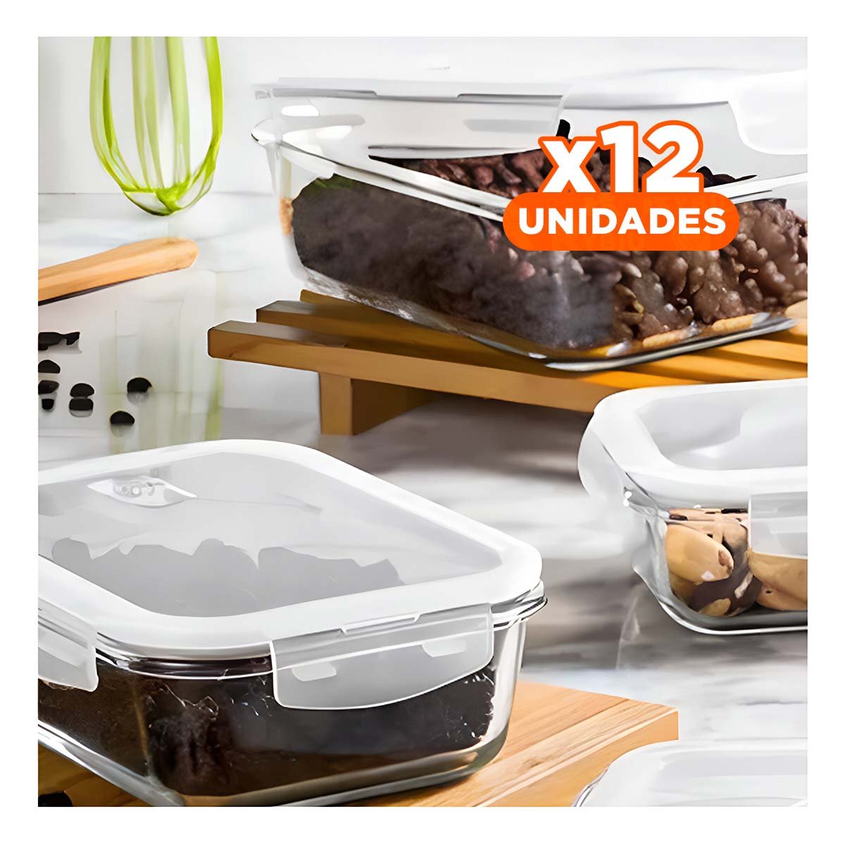 PACK12 FRASCO HERMETICO DE VIDRIO CON TAPA 1040ML TRANSPARENTE YREGALO STICKER - 1
