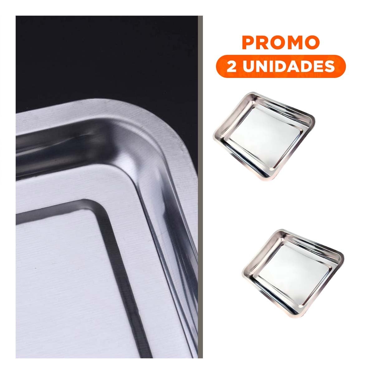 PACK2 BANDEJA DE ACERO PARA COCINA CASA Y REPOSTERIA PLATEADO 60X40X2CM YREGALO STICKER - 1