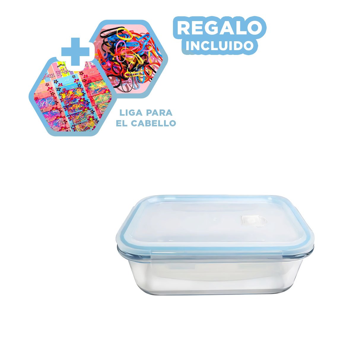 CONTENEDOR DE VIDRIO CON TAPA 1040ML TRANSPARENTE LINEA CELESTE PARA GUARDAR YLIGAS REGALO - 2