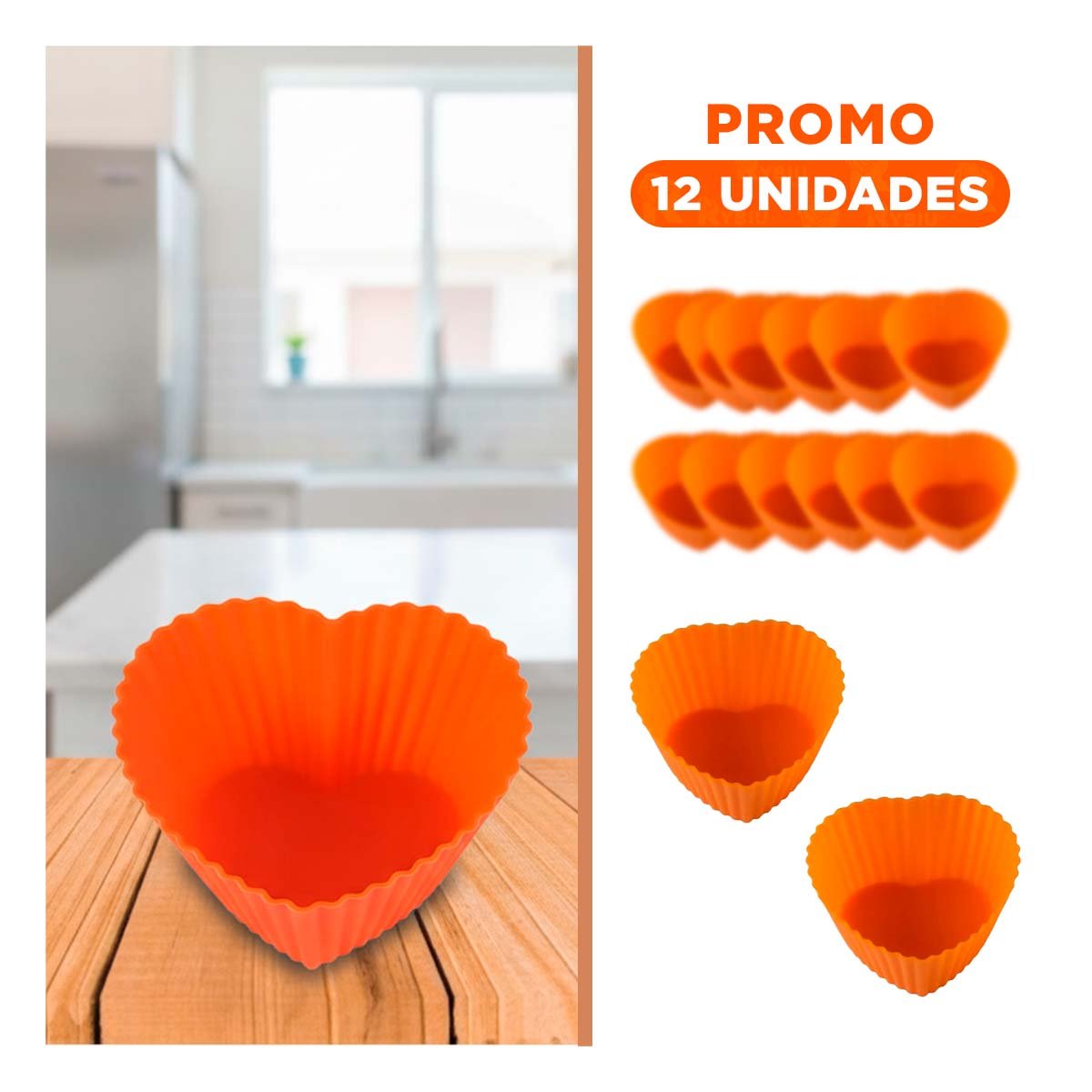 PACK12 PLACA DE CAUCHO CORAZON NARANJA 7X3,2CM PARA REPOSTERIA CASERA Y DECORACION - 1