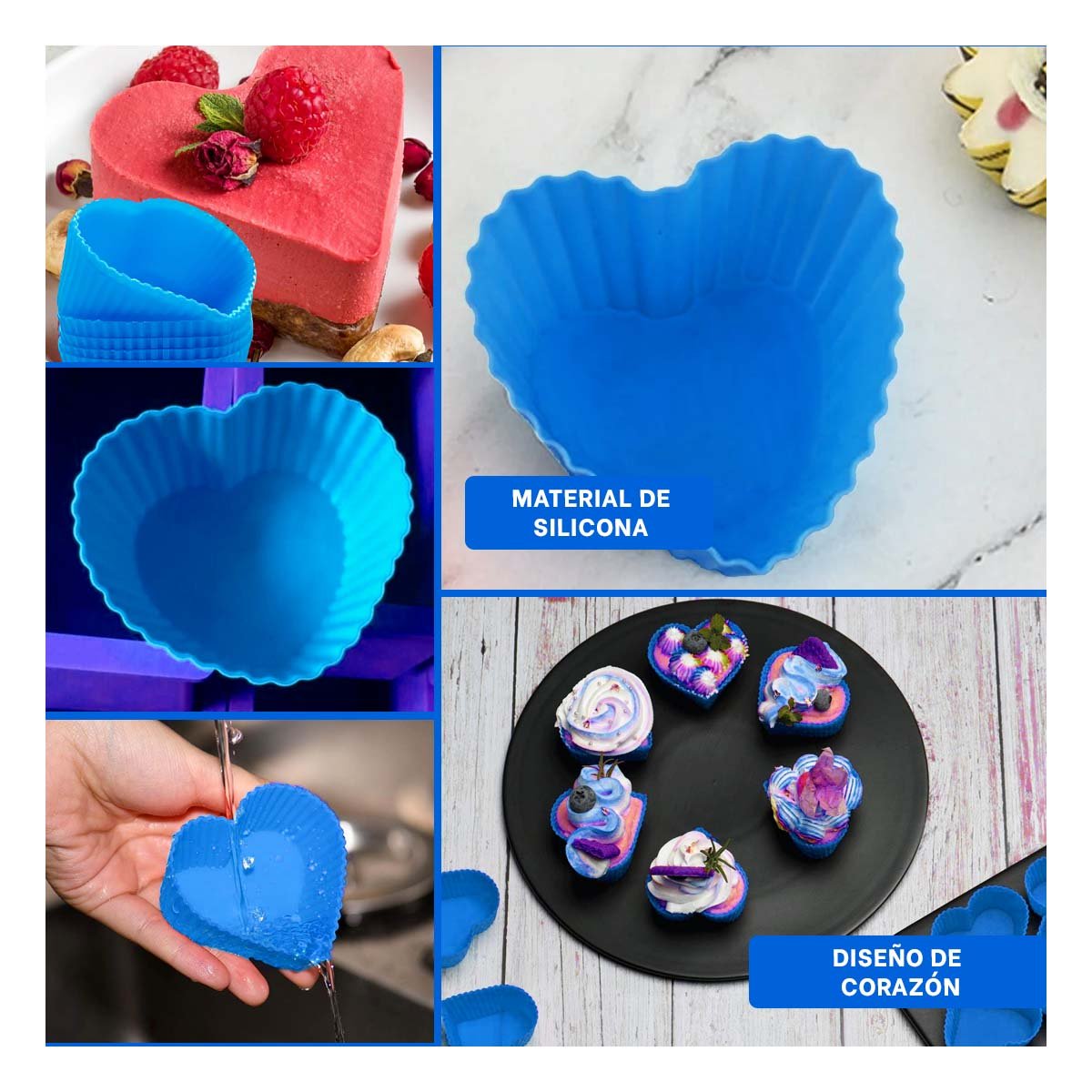 CUBETA DE SILICONA CORAZON 7X32CM AZUL PARA CUPCAKES Y REPOSTERIA CREATIVA YLIGAS REGALO - 1