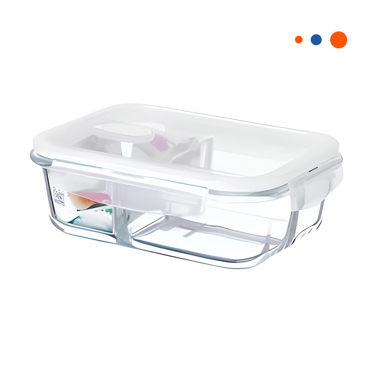 PACK2 RECIPIENTE VIDRIO 2 DIVISIONES 1040ML TRANSPARENTE LINEA BLANCA COCINA YREGALO STICKER - 2